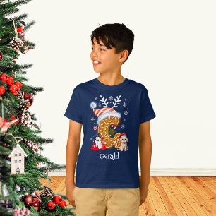 T-shirt Christmas Puppy Gingerbread Nom Lettre G Garçon