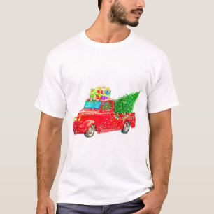 T-shirt Christmas red truck with a Christmas tree and veni