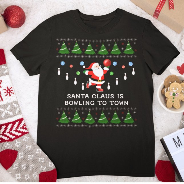 T-shirt Christmas Santa Bowling to Town (Créateur téléchargé)