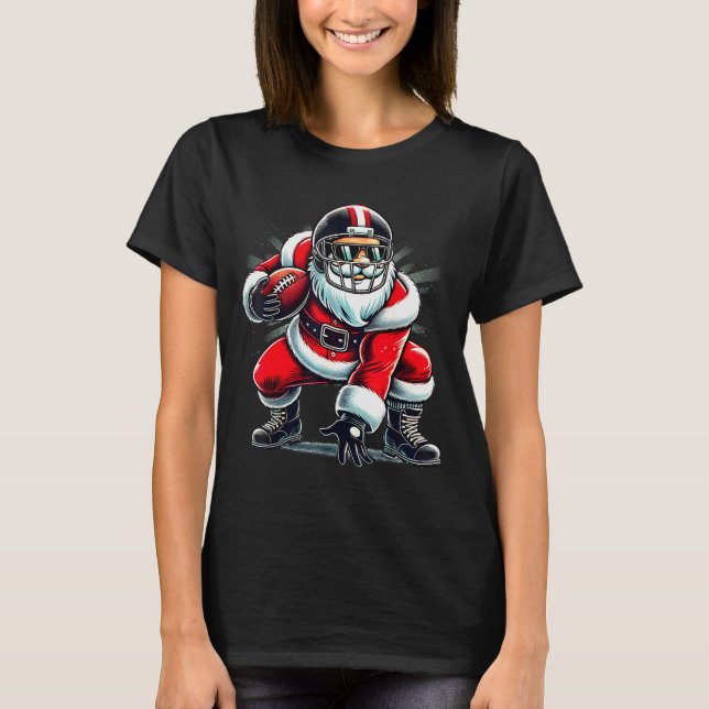 T-shirt Christmas Santa Claus Football Lineman Quarterback (Devant)