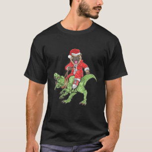 T-shirt Christmas Santa Claus Pug Dog Riding A Dinosaur Tr