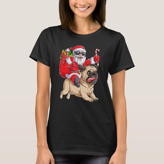 T-shirt Christmas Santa Claus Riding Pug Xmas Boys Men Pug (Devant)