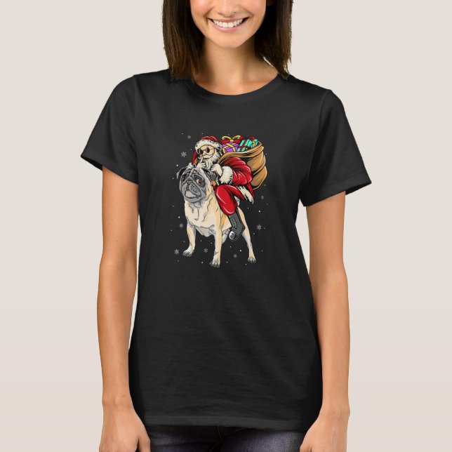 T-shirt Christmas Santa Claus Riding Pug Xmas Boys Men Pug (Devant)