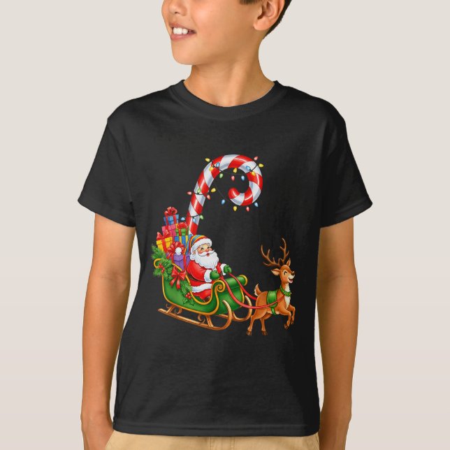 T-shirt Christmas Santa Claus Riding Reindeer Lights Men W (Devant)
