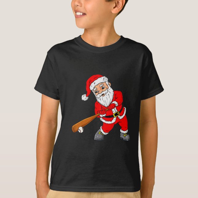 T-shirt Christmas Santa Claus With Baseball Bat Boys Kids  (Devant)
