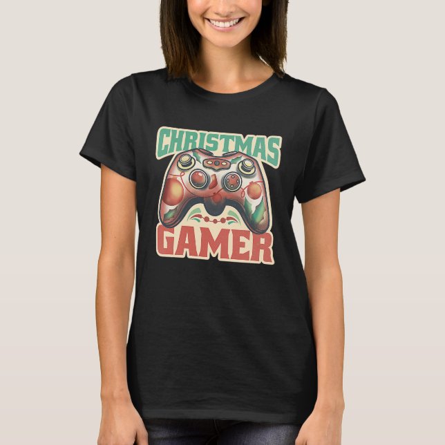 T-shirt Christmas Santa Elf Gaming Controllers Snowman Boy (Devant)