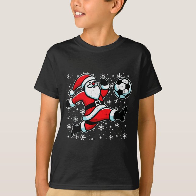 T-shirt Christmas Santa Football Kick Xmas Soccer Men Boys (Devant)