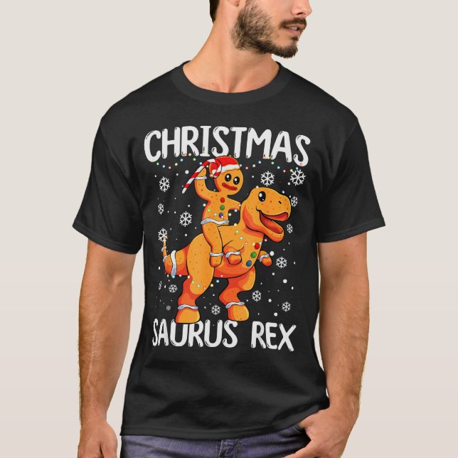 T-shirt Christmas Saurus Rex Gingerbread Man Cookie Trex B (Devant)