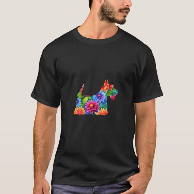 T-shirt Christmas Scottish Terrier Scottie Dog Floral Wate (Devant)