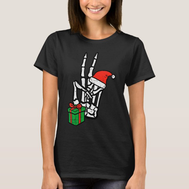 T-shirt Christmas Skeleton Hand Peace Cket Xmas Men Women  (Devant)