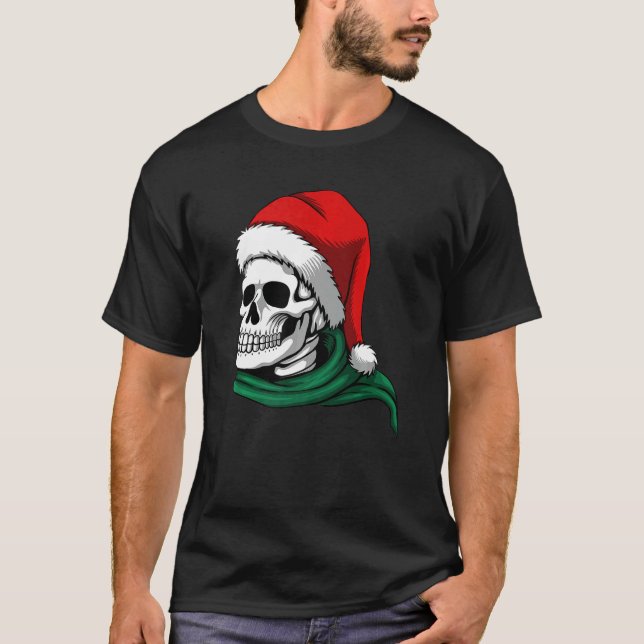 T-SHIRT CHRISTMAS  SKELETON IN A SANTA HAT & SCARF (Devant)