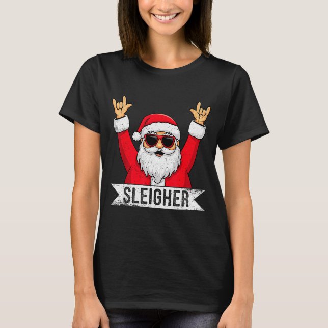 T-shirt Christmas Sleigher Santa Rock Xmas Rocker Men Wome (Devant)
