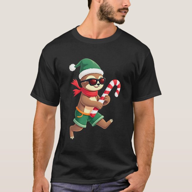 T-shirt Christmas Sloth Elf Peppermint Candy Cane Shirt Gi (Devant)