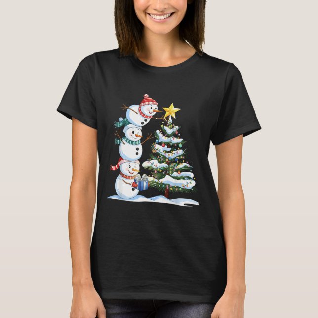 T-shirt Christmas Snowman Christmas Tree Funny Snowman Lov (Devant)
