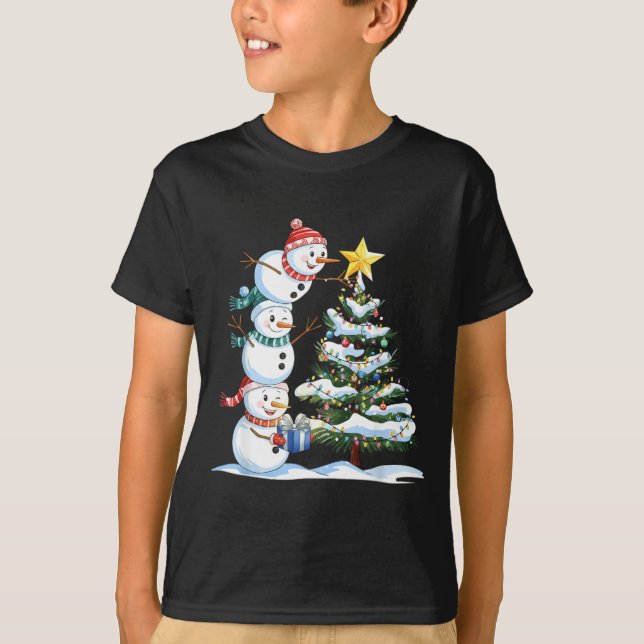 T-shirt Christmas Snowman Christmas Tree Funny Snowman Lov (Devant)
