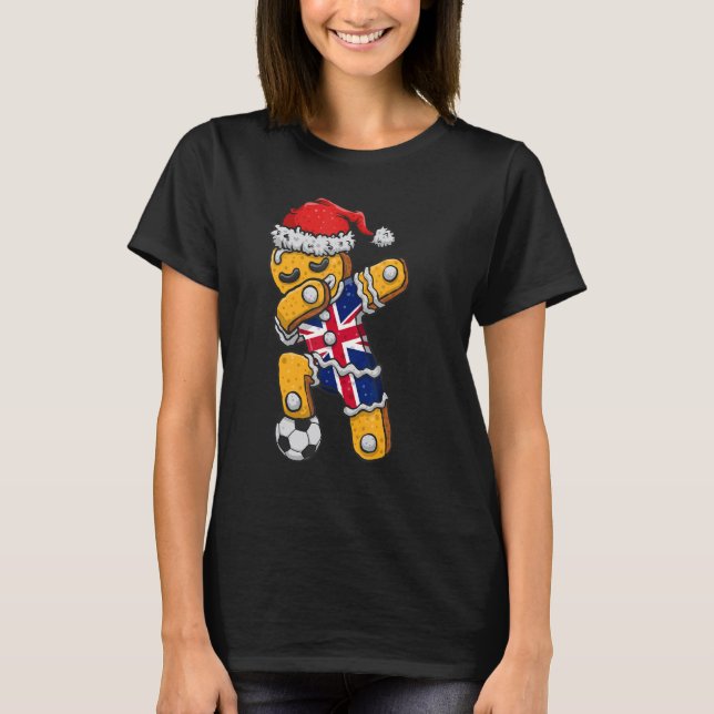 T-shirt Christmas Soccer Boy Dabbing Gingerbread England F (Devant)