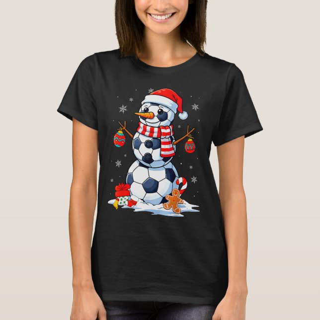T-shirt Christmas Soccer Funny Snowman Men Boys Kids  (Devant)