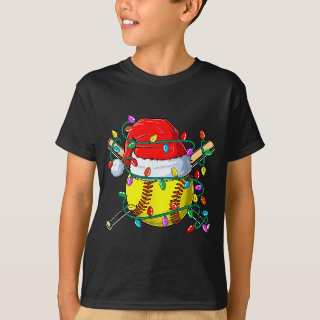 T-shirt Christmas Softball Xmas Santa Srts Hat Mens Womens (Devant)