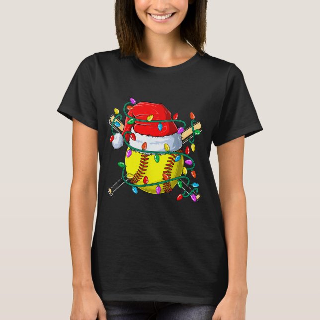 T-shirt Christmas Softball Xmas Santa Srts Hat Mens Womens (Devant)