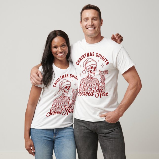 T-shirt Christmas Spirits Served Here Skeleton Santa (Unisexe)