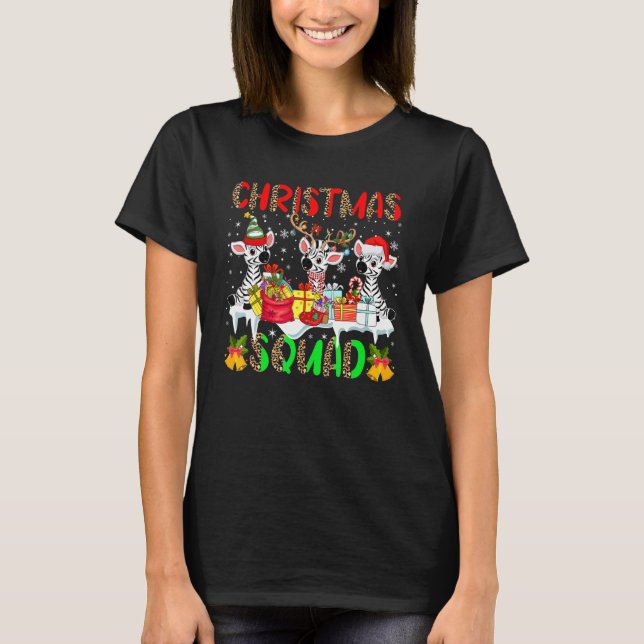 T-shirt Christmas Squad Leopard Three Santa Reindeer Elf Z (Devant)