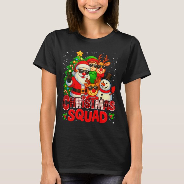 T-shirt Christmas Squad Plaid Santa Snowman Elf Rudolph Xm (Devant)