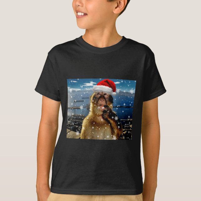 T-shirt Christmas Thinking Monkey Meme Brainrot Xmas Gift  (Devant)