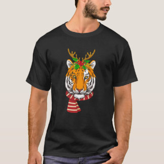 T-shirt Christmas Tiger Cat Santa Clause Reindeer Xmas Tig
