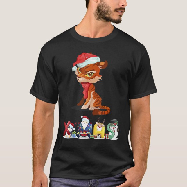 T-shirt Christmas Tiger Face Tree Snow  Pajama Xmas 2021   (Devant)