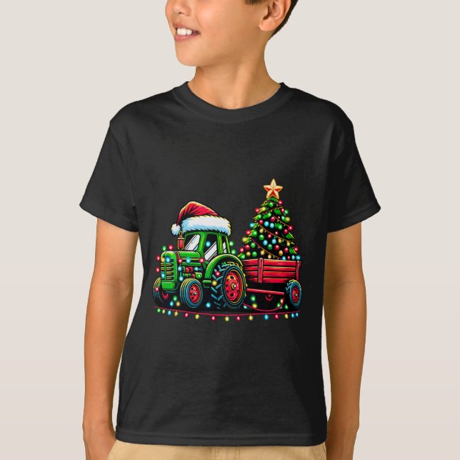 T-shirt Christmas Tractor Boys Santa Xmas Farm Truck  (Devant)