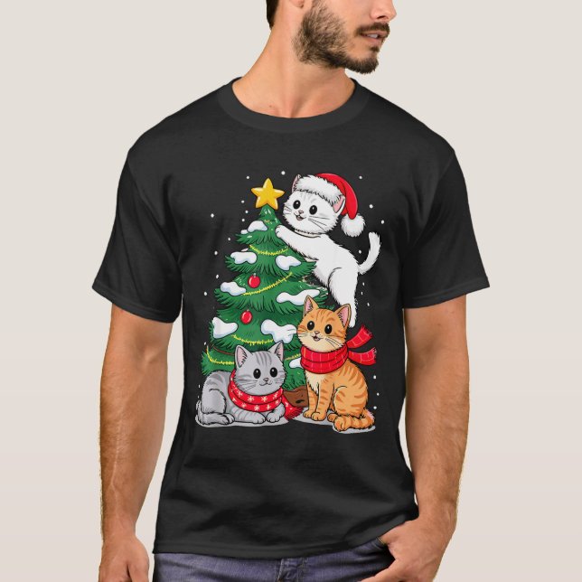 T-shirt Christmas Tree Cats Xmas  (Devant)