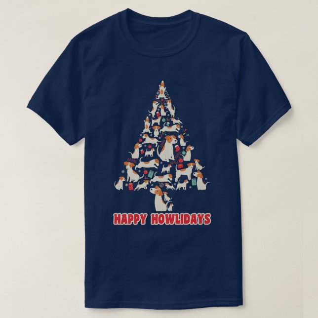 T-shirt Christmas tree mas winter design dogs happy howlid (Design devant)