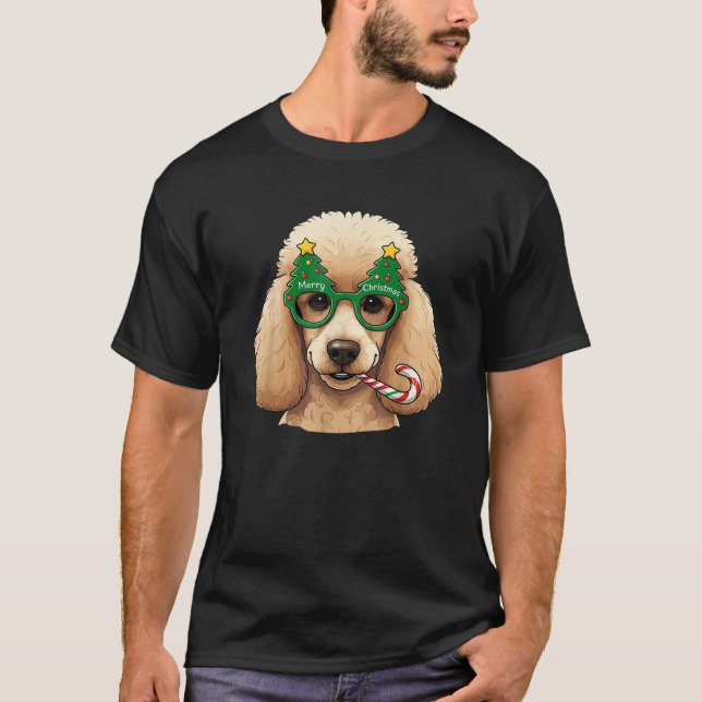 T-shirt Christmas Tree Sunglasses Poodle Candy Cane Mens W (Devant)
