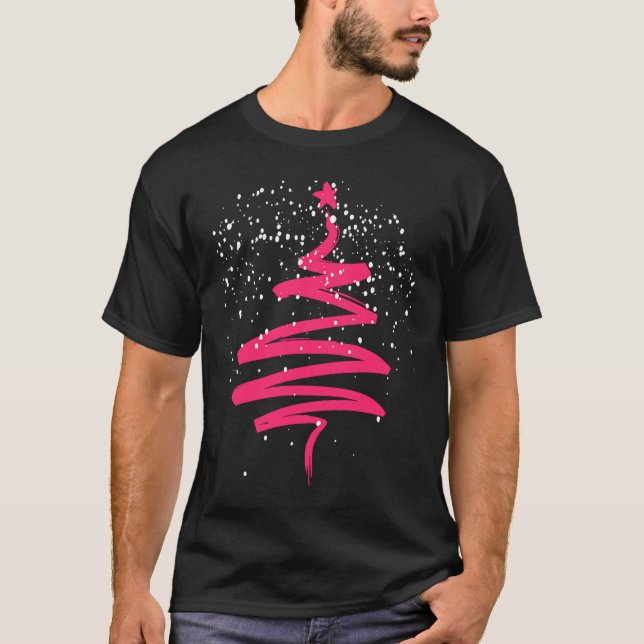 T-shirt Christmas Tree Xmas Tree Pink Brush Stroke Men Wom (Devant)