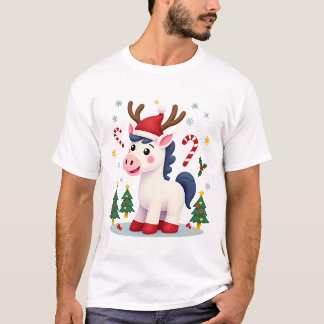 T-shirt Christmas Unicorn mignonne (Devant)