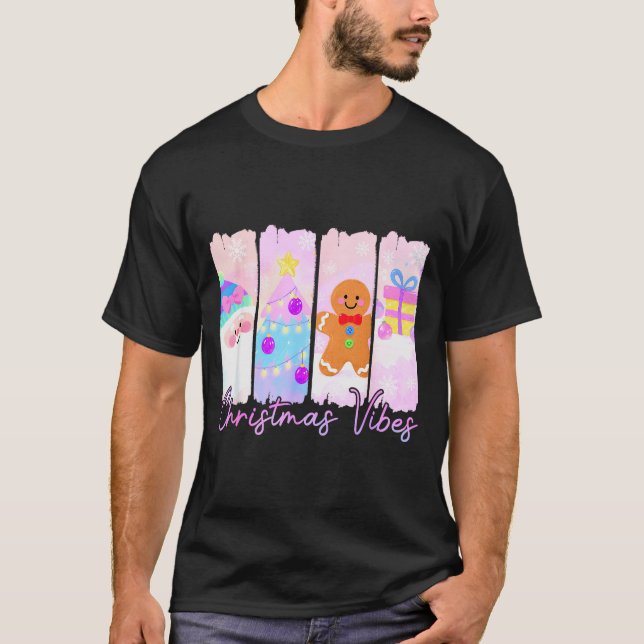 T-shirt Christmas Vibes Santa Claus Xmas Tree Gingerbread  (Devant)