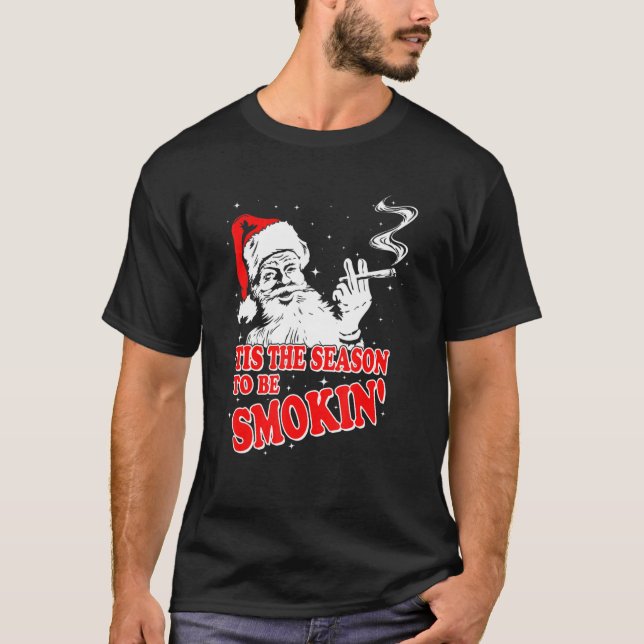 T-shirt Christmas Weed With Santa Claus Smoking  Weed (Devant)