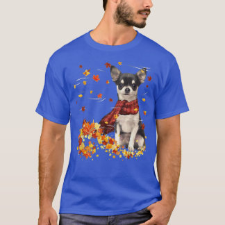 T-shirt Chute Écarf Chihuahua Chien Automne Chute Feuilles