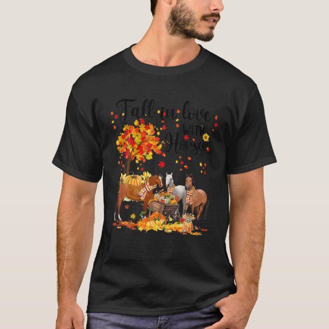 T-shirt Chute En Amour Avec Les Chevaux Automne Chute Amou (Devant)