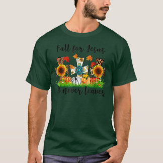 T-shirt Chute Pour Jésus Il Jamais Feuille Automne Christi