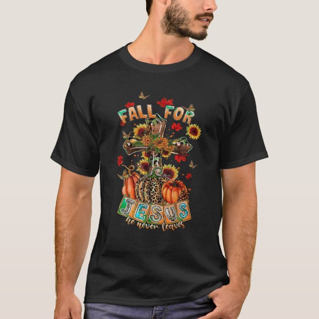 T-shirt Chute Pour Jésus Il N'A Jamais Citrouille Feuille  (Devant)