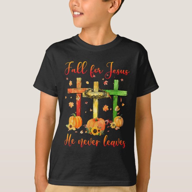 T-shirt Chute Pour Jésus Il N'A Jamais Feuille Automne Chr (Devant)