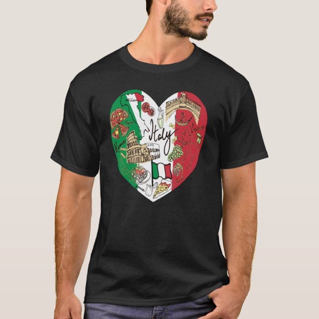 T-shirt Ciao Italie Cool Italie Drapeau Graphique Coeur mi (Devant)