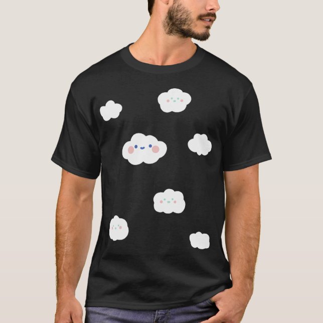 T-shirt Ciel nuageux Fluffy Souriant Nuages Graphiques (Devant)