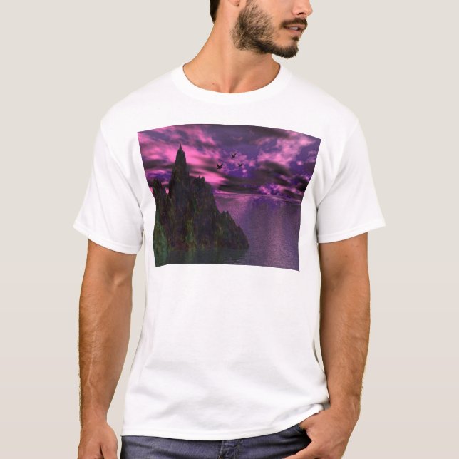 T-shirt Ciel pourpre avec les oiseaux 3d (Devant)