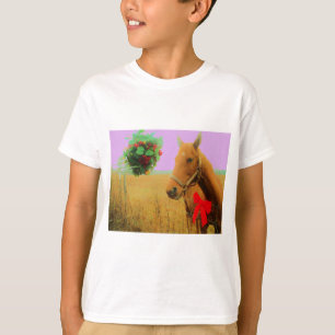 T-shirt Ciel rose rétro Cheval de Noël