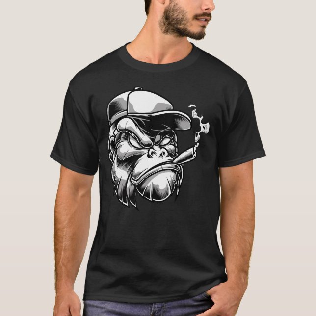 T-shirt Cigar Fumer Gorilla Silverback Singe Ape Cadeau (Devant)