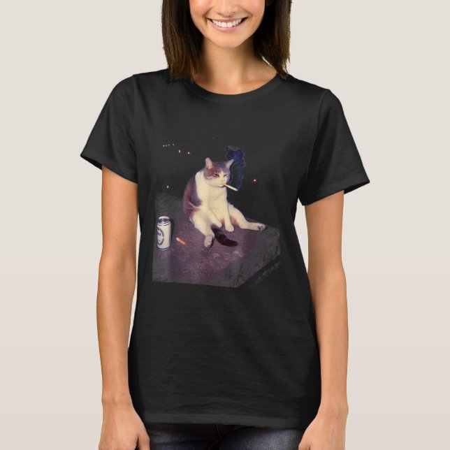 T-shirt Cigarette Kitten Drôle Fumer Mème Chat Stud Cervea (Devant)