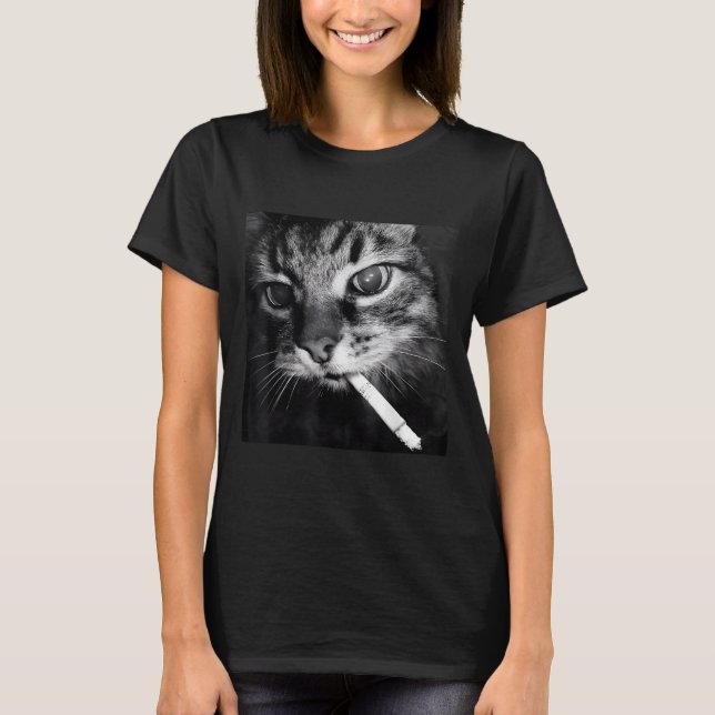 T-shirt Cigarette Kitten Drôle Fumer Mème Chat Stud Cervea (Devant)