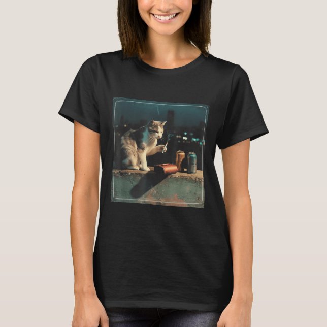 T-shirt Cigarette Kitten Drôle Fumer Mème Chat Stud Cervea (Devant)